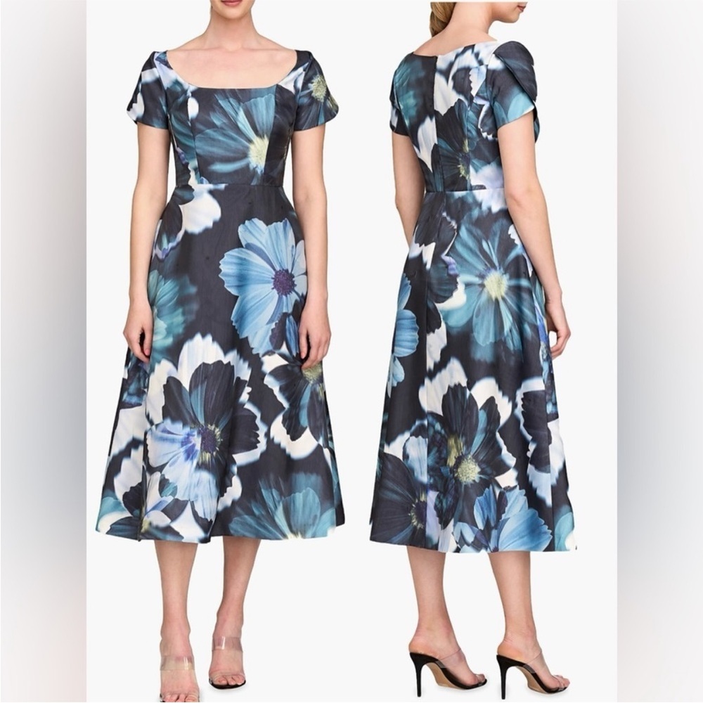 Kay Unger Emma Floral Cap Sleeve MIDI Dress